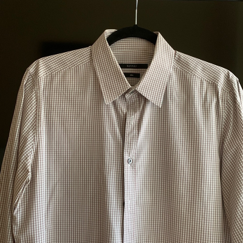 MENS GUCCI SIZE 16.5 SLIM FIT ALL COTTON DRESS SHIRT